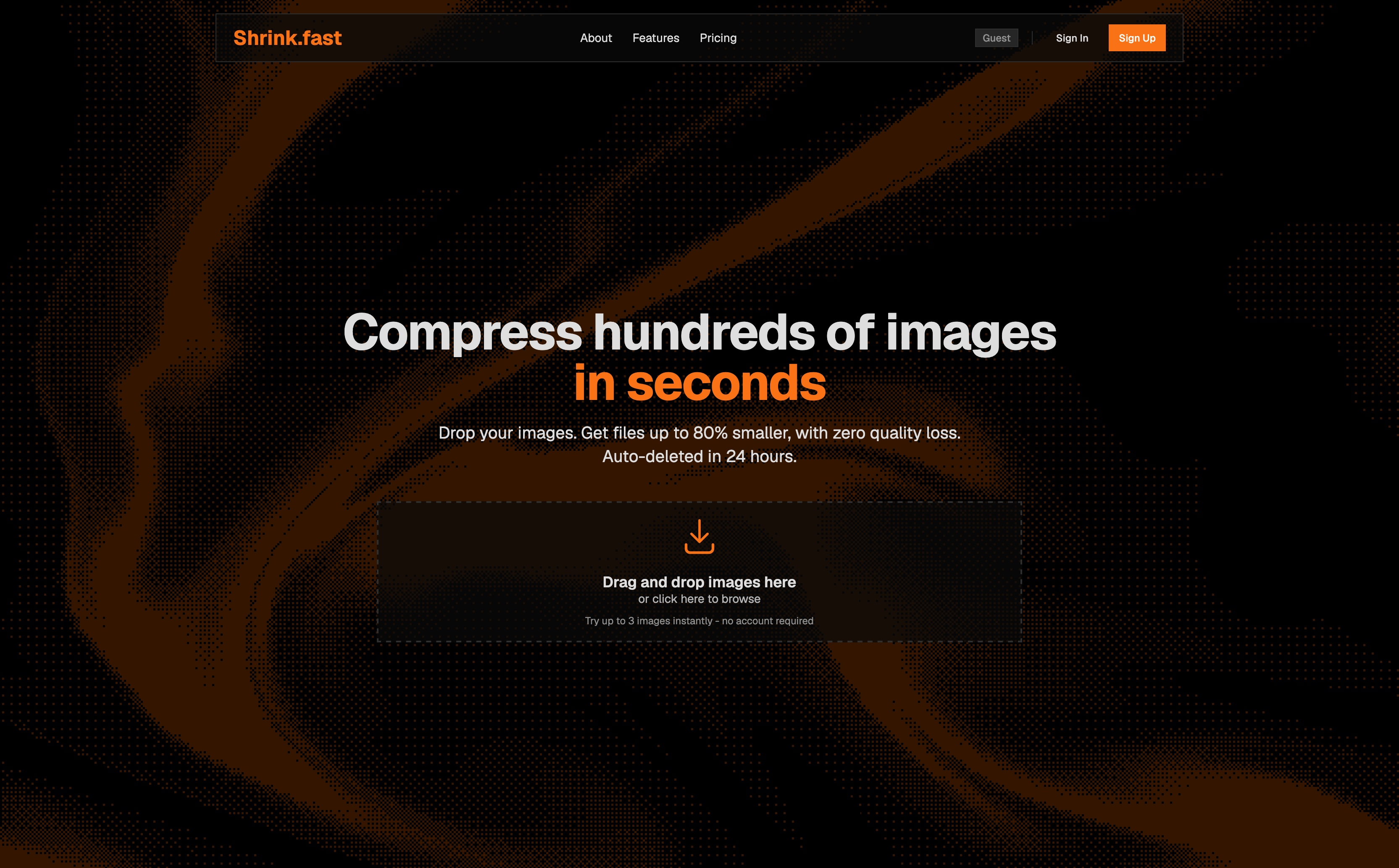 Shrink.fast homepage with its image upload area